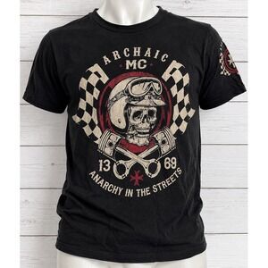 Affliction Archaic MC T Shirt Mens Small Black Skull Motorcycle Made USA Y2